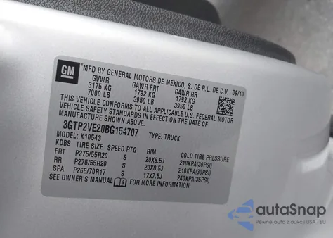 2011 GMC Sierra 1500 Sle from USA, damaged, VIN 3GTP2VE20BG154707